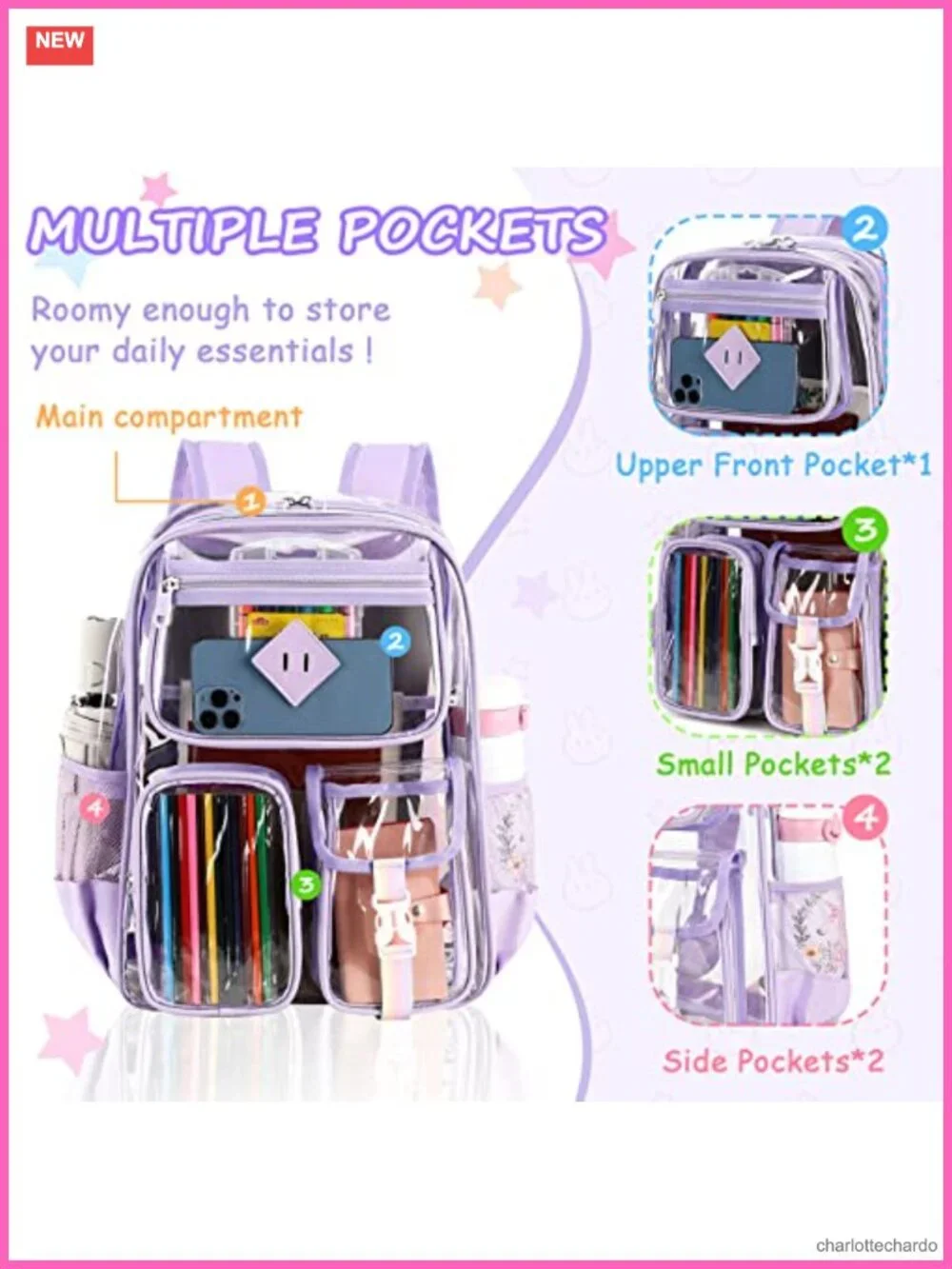 Heavy Duty PVC Transparent Clear Backpack for School Stadium Approved See